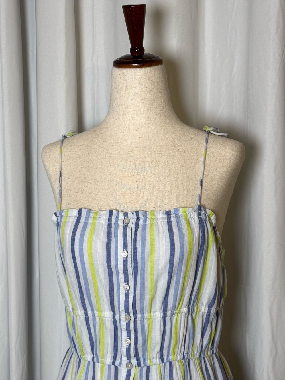 Aerie Button Front Maxi Dress Striped Cotton Blue Green Medium - Picture 6 of 14